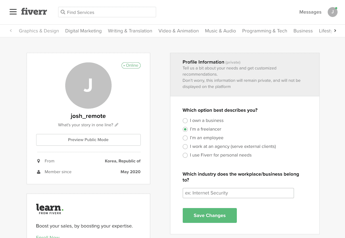 Fiverr Seller Profile 